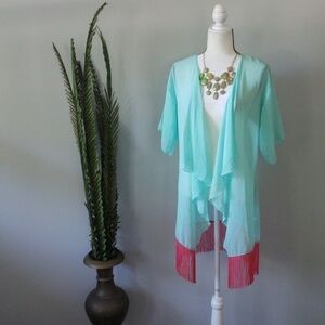 LuLaRoe Monroe mint green cardi with fringe